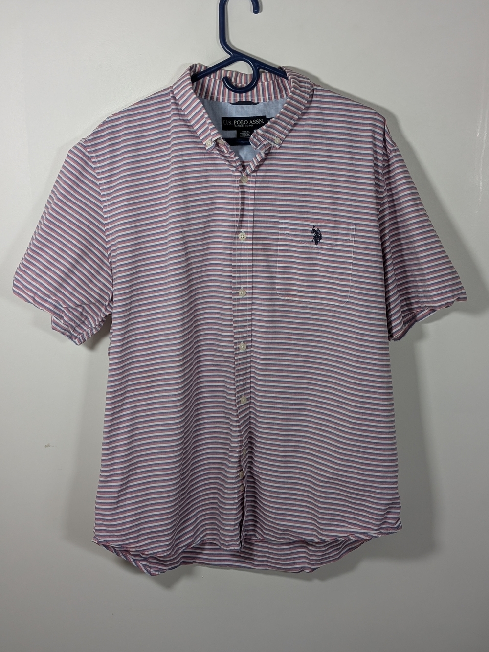 U.S. Polo Assn. Pink, Blue and White Striped Short Sleeve Button-Down Shirt